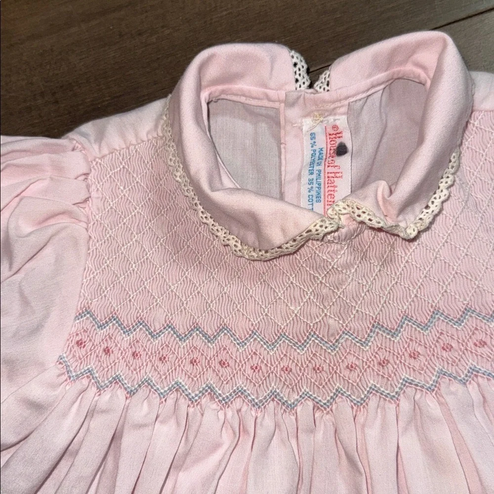 Vintage House of Hatten Pink Smocked Heirloom Baby Dress SZ 24M